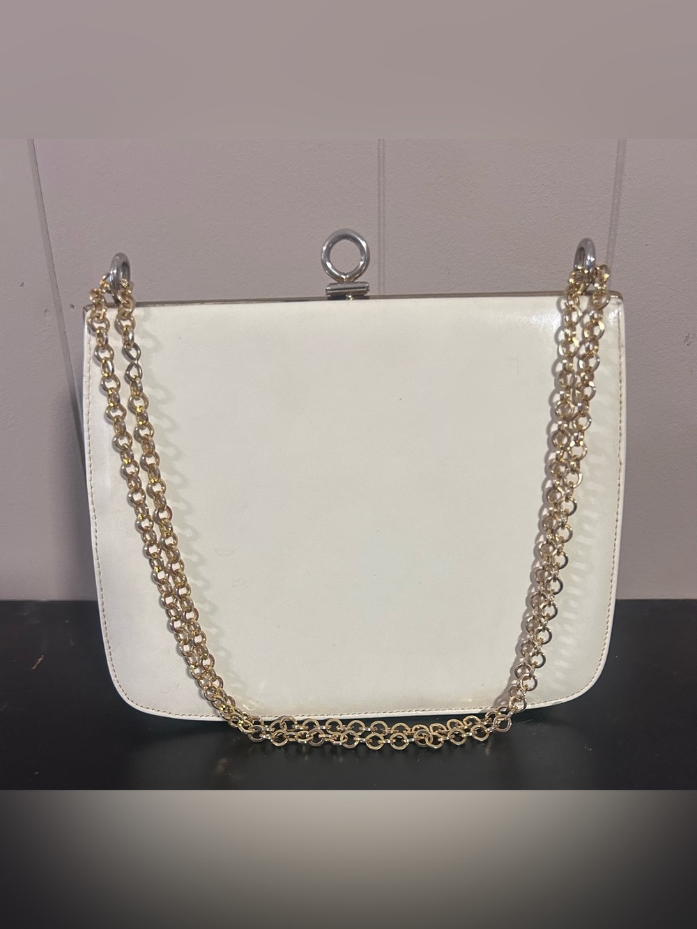 Vintage White Leather Frame Evening Bag – Signed Nicholas Reich (see photo